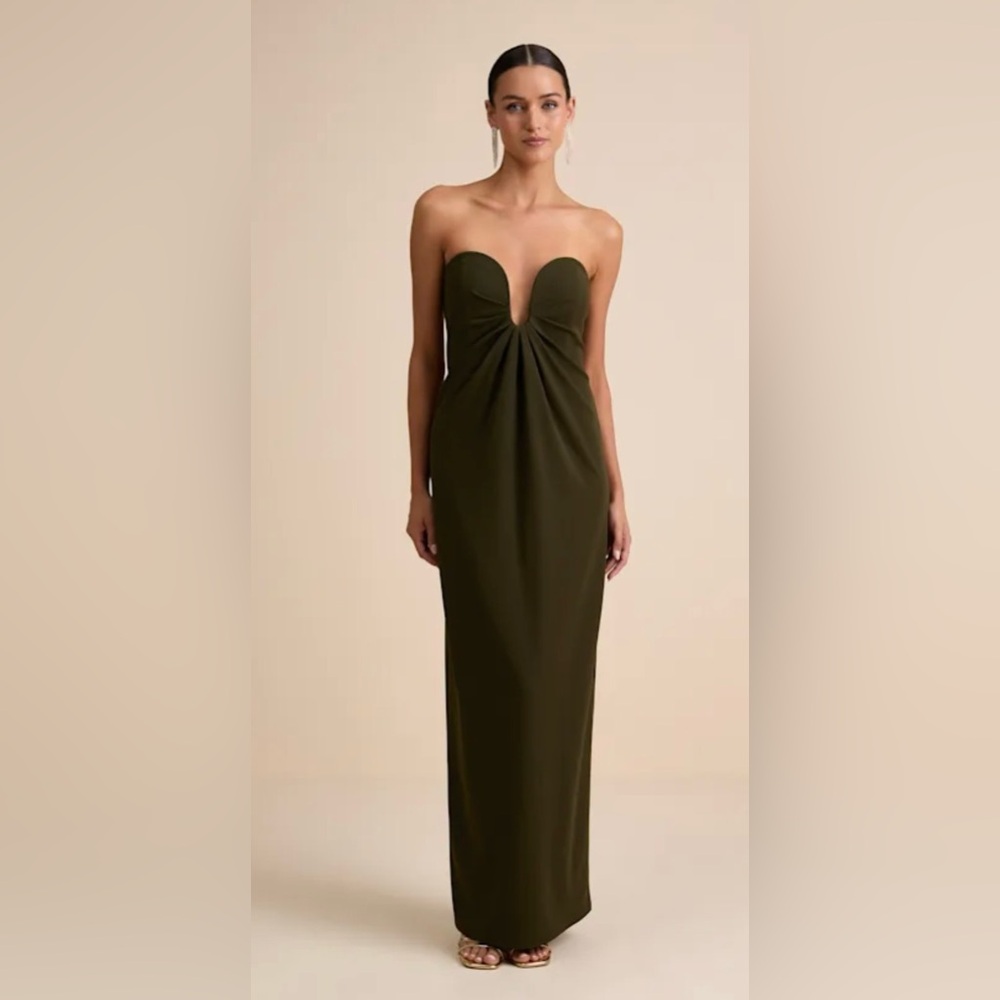 Lulu's Elegant Strapless Olive Dress